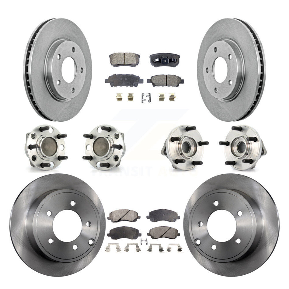 Front Rear Hub Bearings Assembly Disc Brake Rotors And Ceramic Pads Kit (10Pc) For 2009 Dodge Caliber SXT with Drum rear brakes Non-ABS KBB-110298