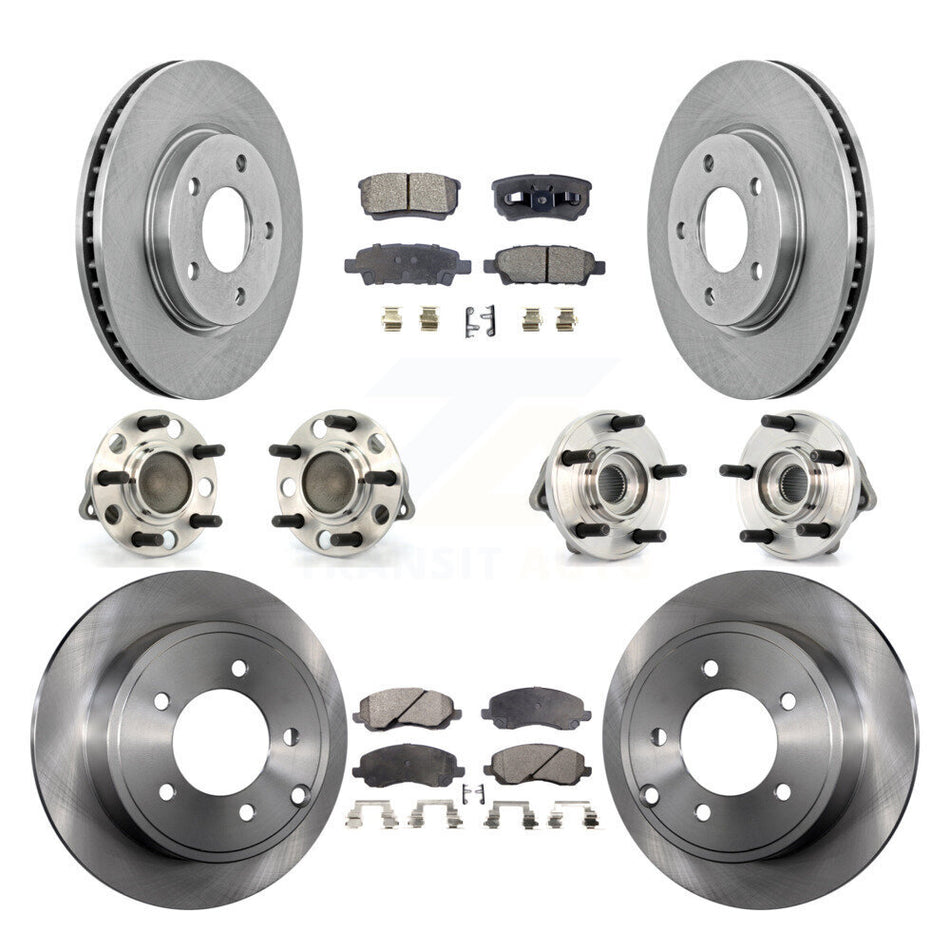 Front Rear Hub Bearings Assembly Disc Brake Rotors And Ceramic Pads Kit (10Pc) For 2009 Dodge Caliber SXT with Drum rear brakes 4-Wheel ABS KBB-110301