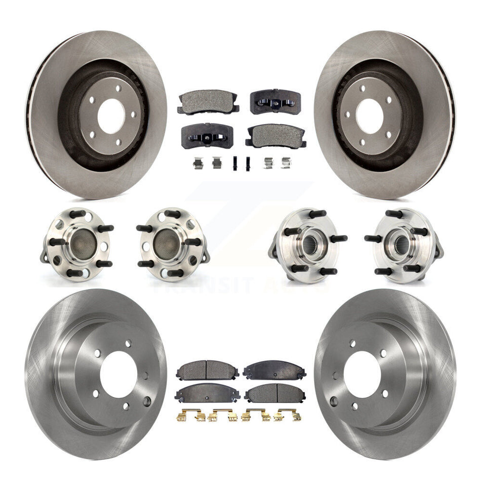 Front Rear Hub Bearings Assembly Disc Brake Rotors And Ceramic Pads Kit (10Pc) For 2009 Dodge Caliber SRT-4 with 4-Wheel ABS KBB-110304