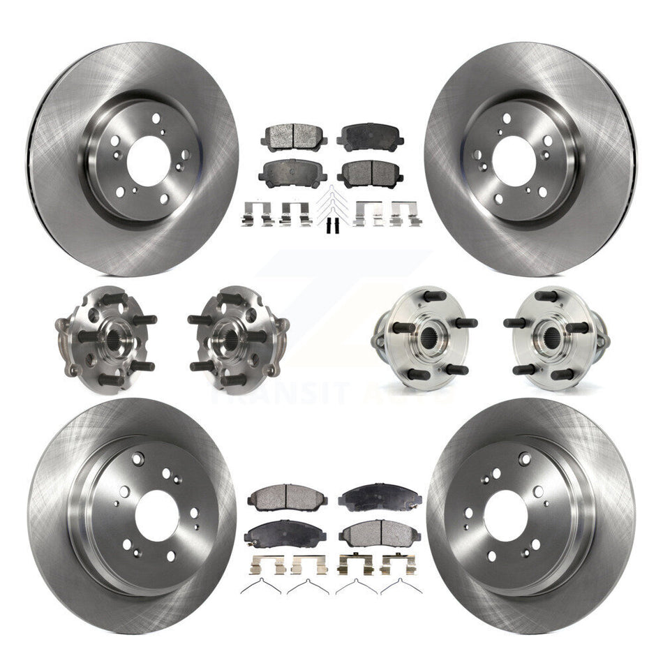 Front Rear Hub Bearings Assembly Disc Brake Rotors And Ceramic Pads Kit (10Pc) For Honda Pilot Acura MDX ZDX KBB-110320