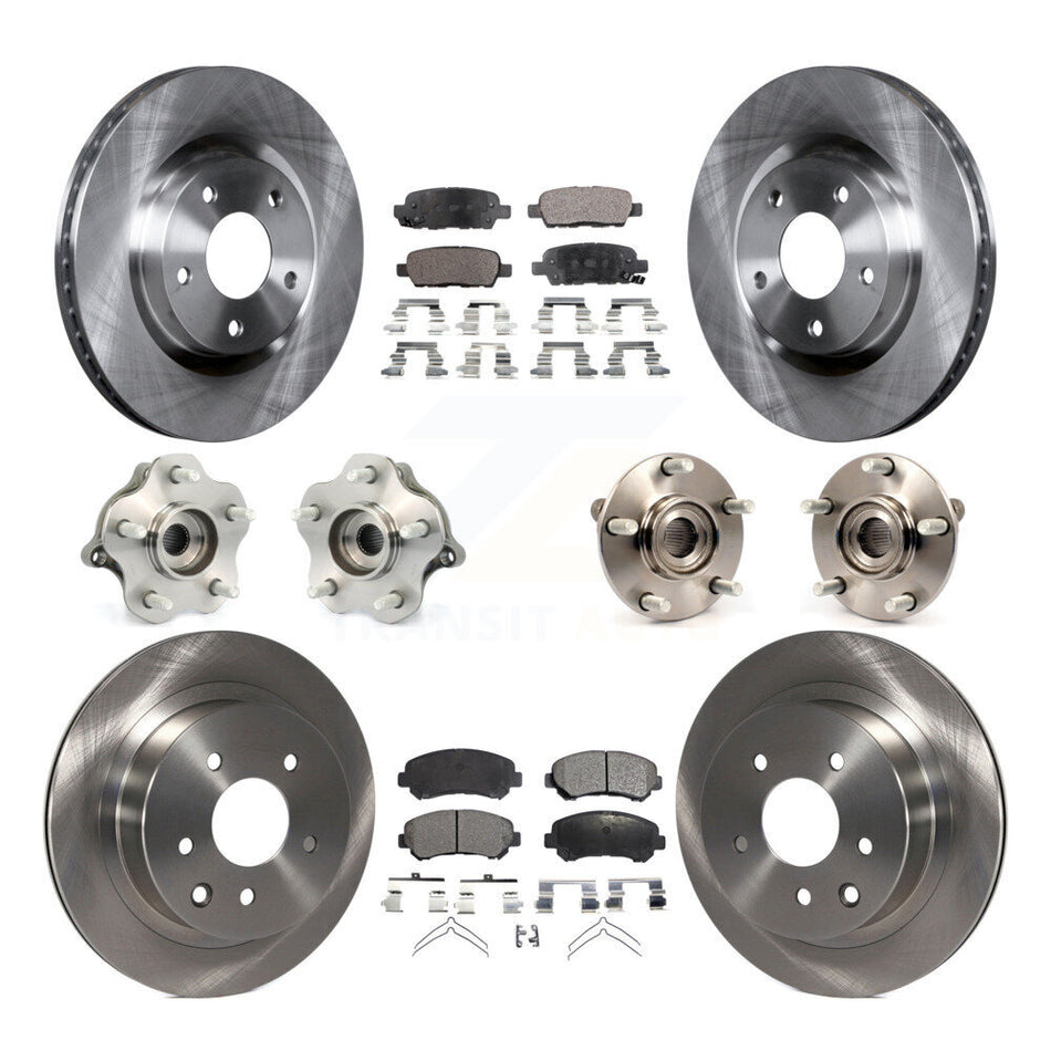Front Rear Hub Bearings Assembly Disc Brake Rotors And Ceramic Pads Kit (10Pc) For 2008-2013 Nissan Rogue AWD KBB-110354