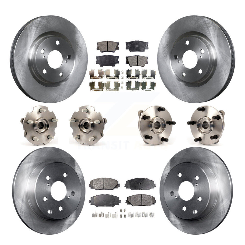 Front Rear Hub Bearings Assembly Disc Brake Rotors And Ceramic Pads Kit (10Pc) For Toyota RAV4 With 3rd Row Seating KBB-110357