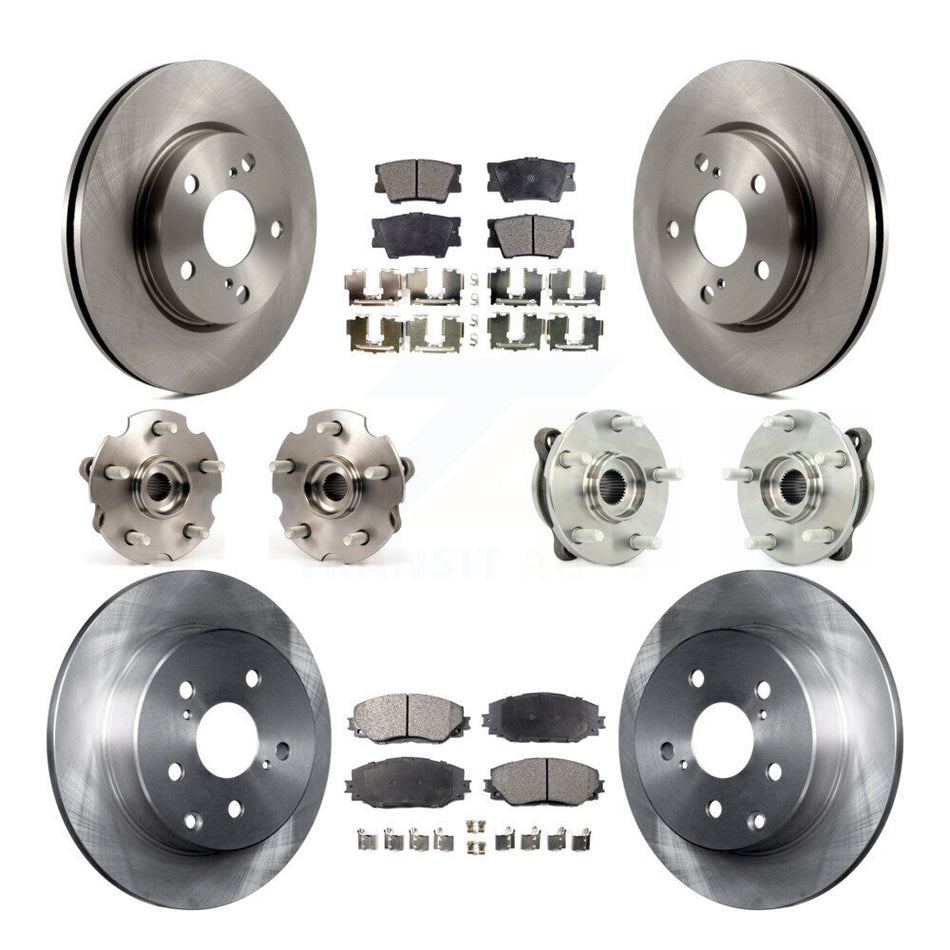 Front Rear Hub Bearings Assembly Disc Brake Rotors And Ceramic Pads Kit (10Pc) For 2013-2018 Toyota RAV4 LE with AWD KBB-110360