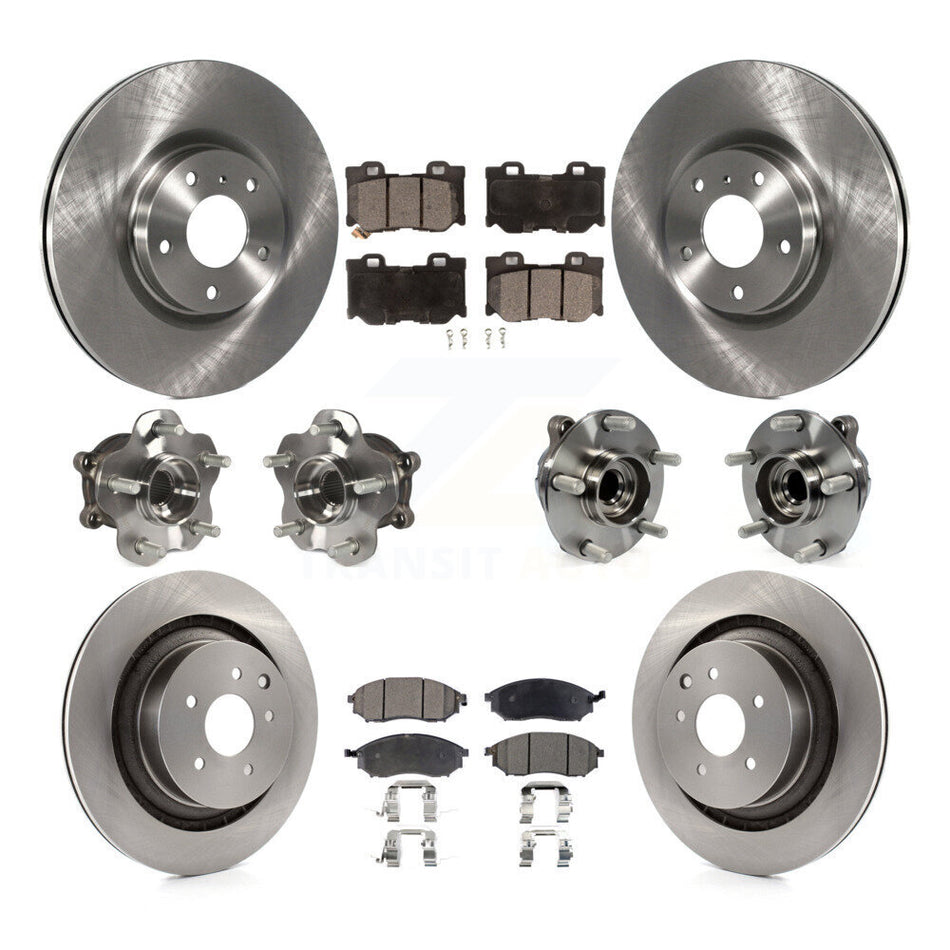 Front Rear Hub Bearings Disc Brake Rotors And Ceramic Pads Kit (10Pc) For Nissan 370Z KBB-110364