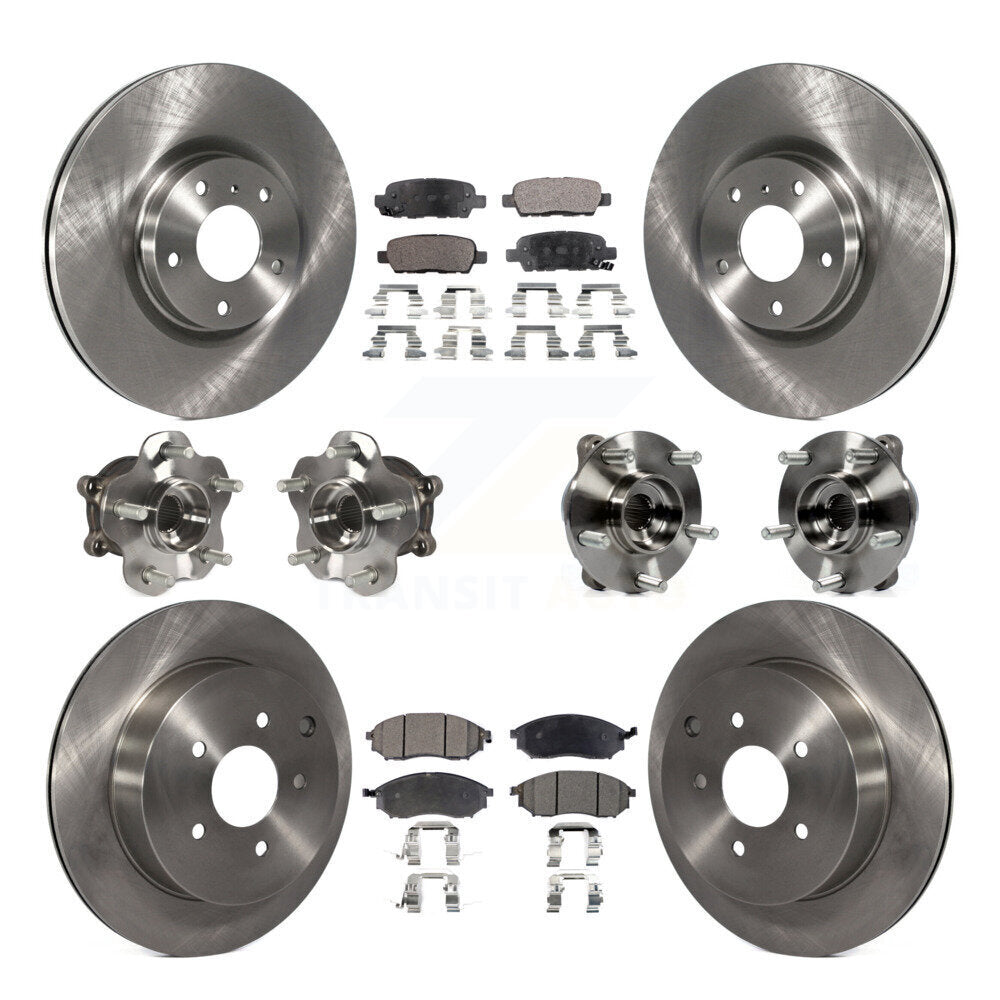 Front Rear Hub Bearing Disc Brake Rotor & Pads Kit (10Pc) For 2015-2017 INFINITI QX70 AWD KBB-110372