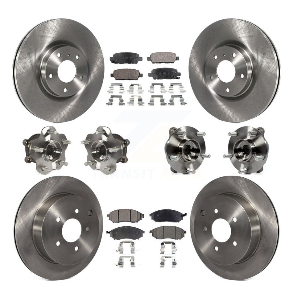 Front Rear Hub Bearing Disc Brake Rotor & Pads Kit (10Pc) For 2015-2017 INFINITI QX70 AWD KBB-110372