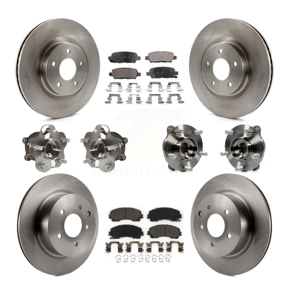 Front Rear Hub Bearing Disc Brake Rotor & Pads Kit (10Pc) For 2016-2017 INFINITI QX50 AWD KBB-110379