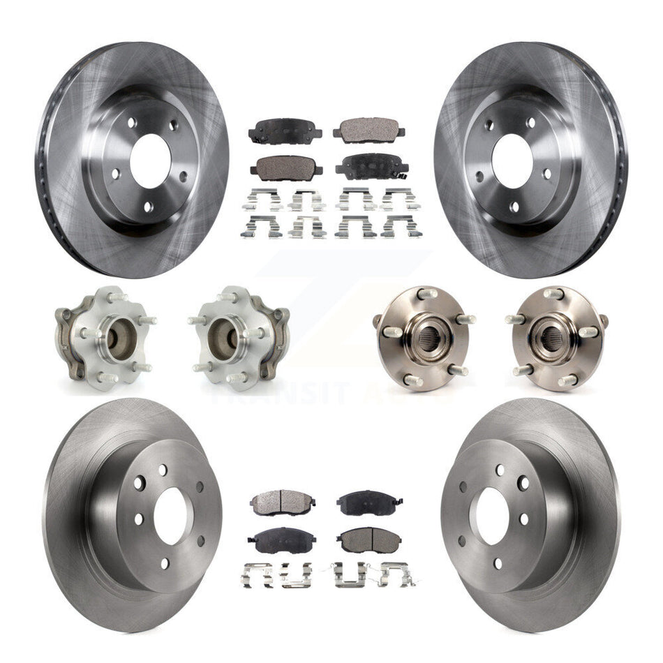 Front Rear Hub Bearings Assembly Disc Brake Rotors And Ceramic Pads Kit (10Pc) For 2007-2012 Nissan Sentra SE-R with 2.5L KBB-110381