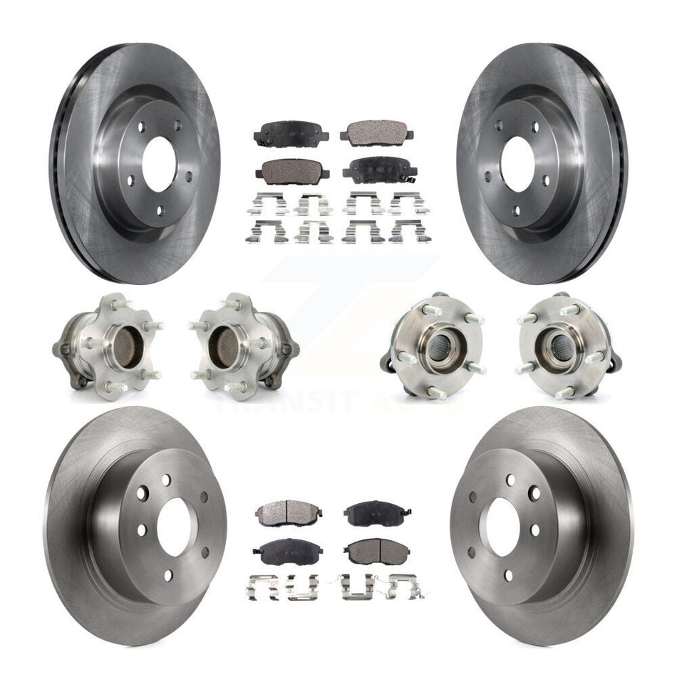 Front Rear Hub Bearings Assembly Disc Brake Rotors And Ceramic Pads Kit (10Pc) For Nissan Altima KBB-110385