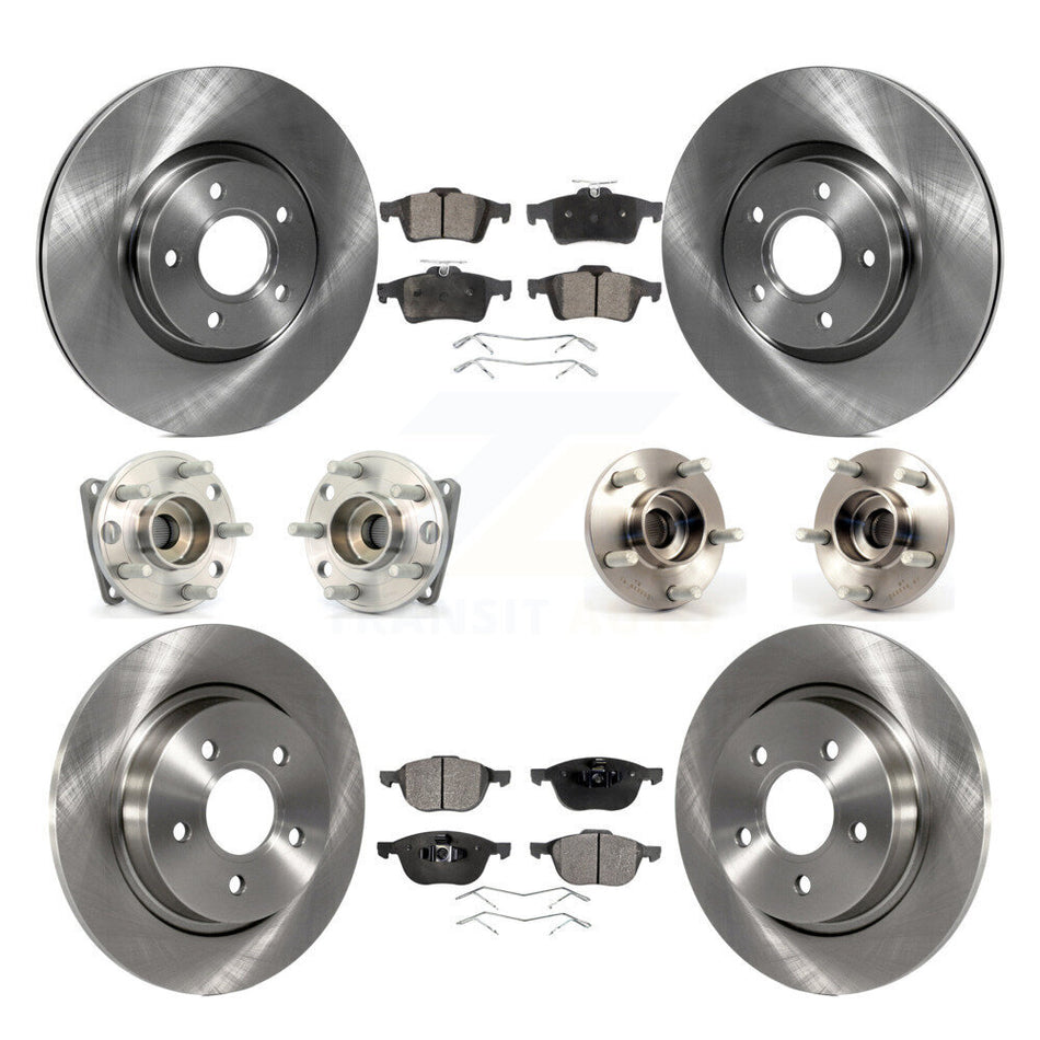 Front Rear Hub Bearings Assembly Disc Brake Rotors And Ceramic Pads Kit (10Pc) For 2005-2010 Volvo S40 V50 With 300mm Diameter Rotor AWD KBB-110410