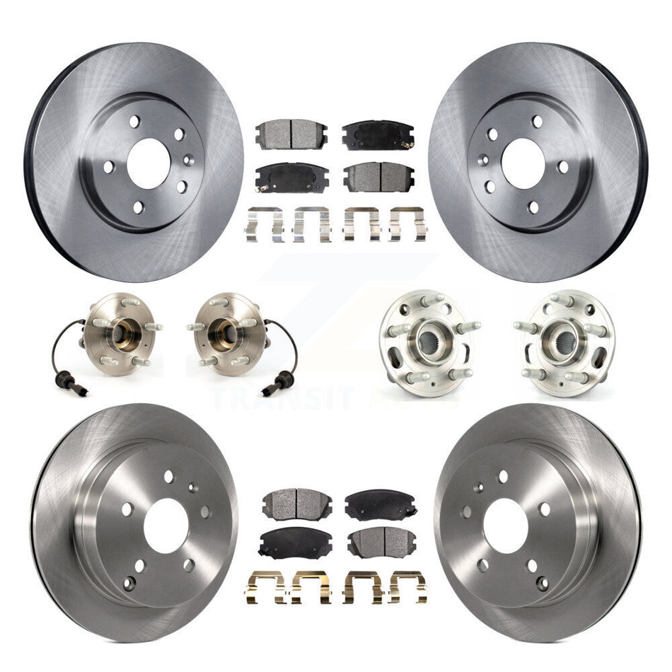 Front Rear Hub Bearings Assembly Disc Brake Rotors And Ceramic Pads Kit (10Pc) For 2010-2017 Chevrolet Equinox GMC Terrain KBB-110427