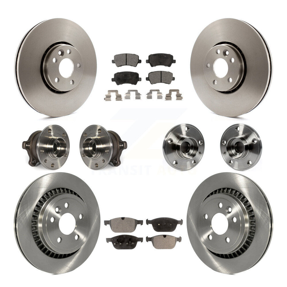 Front Rear Hub Bearings Assembly Disc Brake Rotors And Ceramic Pads Kit (10Pc) For 2010-2015 Volvo XC60 AWD KBB-110443