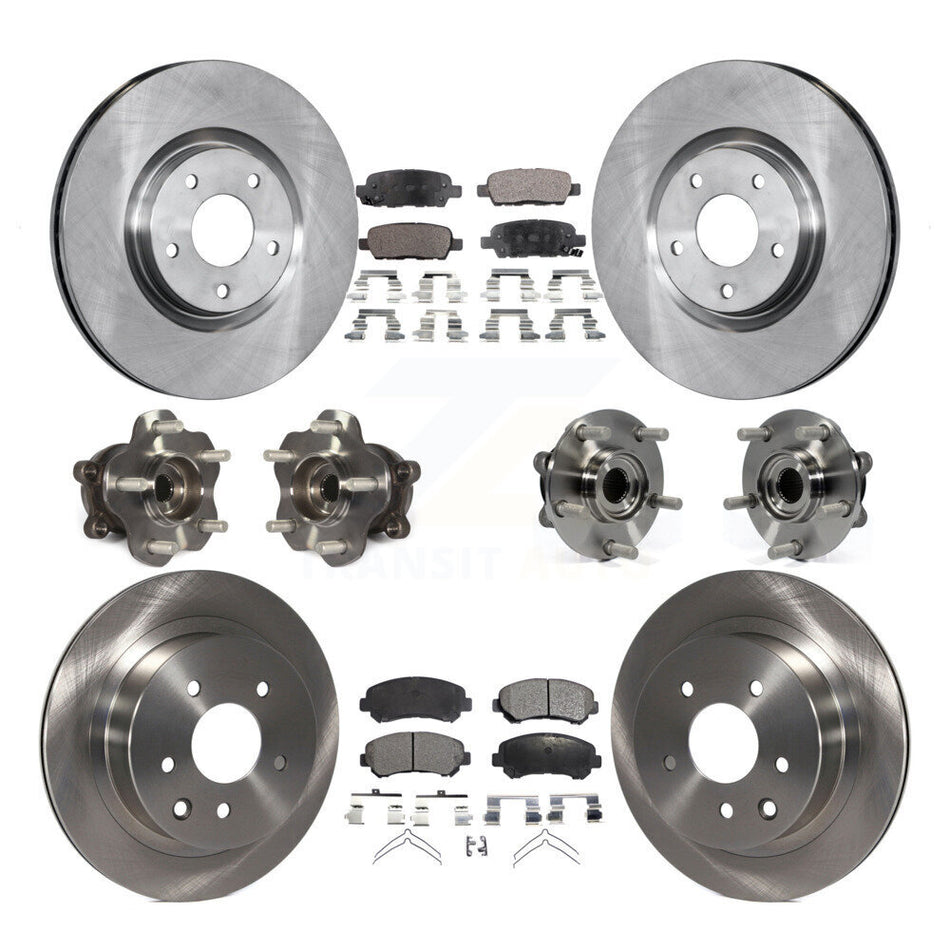 Front Rear Hub Bearings Assembly Disc Brake Rotors And Ceramic Pads Kit (10Pc) For Nissan Juke KBB-110449