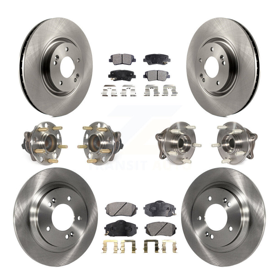 Front Rear Hub Bearings Assembly Disc Brake Rotors And Ceramic Pads Kit (10Pc) For 2015 Hyundai Sonata GAS engine With Power Operated Parking KBB-110464