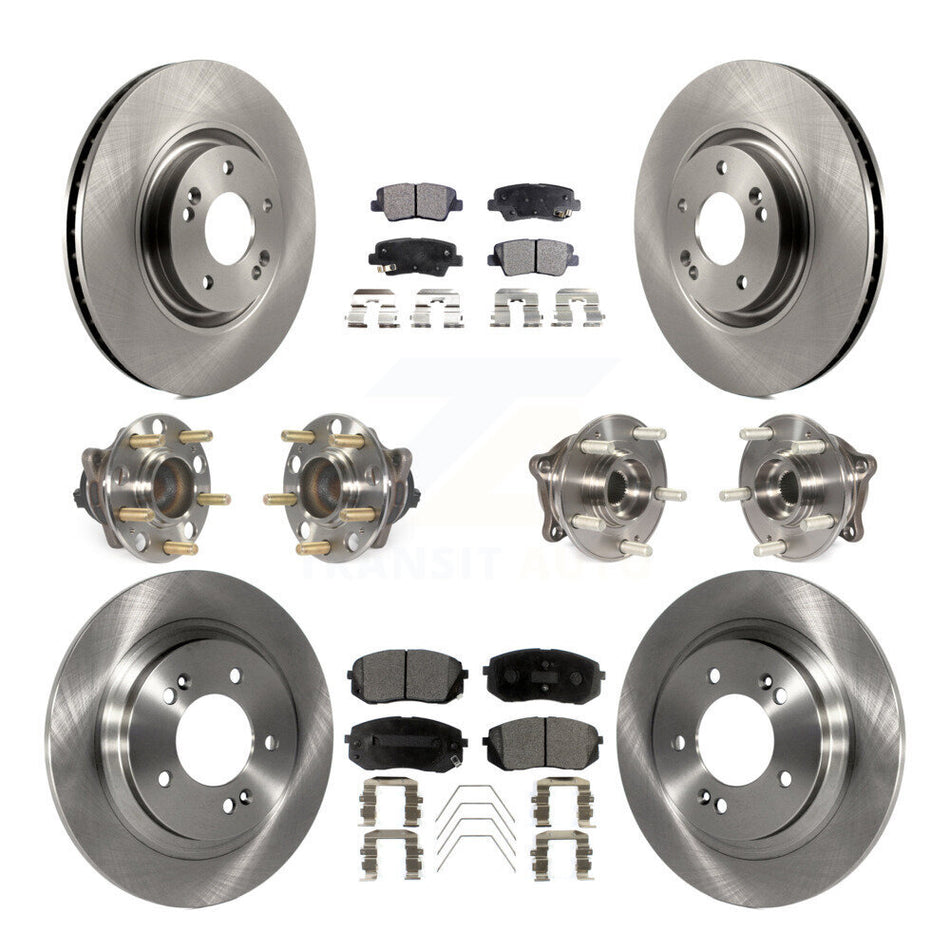 Front Rear Hub Bearings Assembly Disc Brake Rotors And Ceramic Pads Kit (10Pc) For 2016 Hyundai Sonata GAS engine With Power Operated Parking KBB-110467