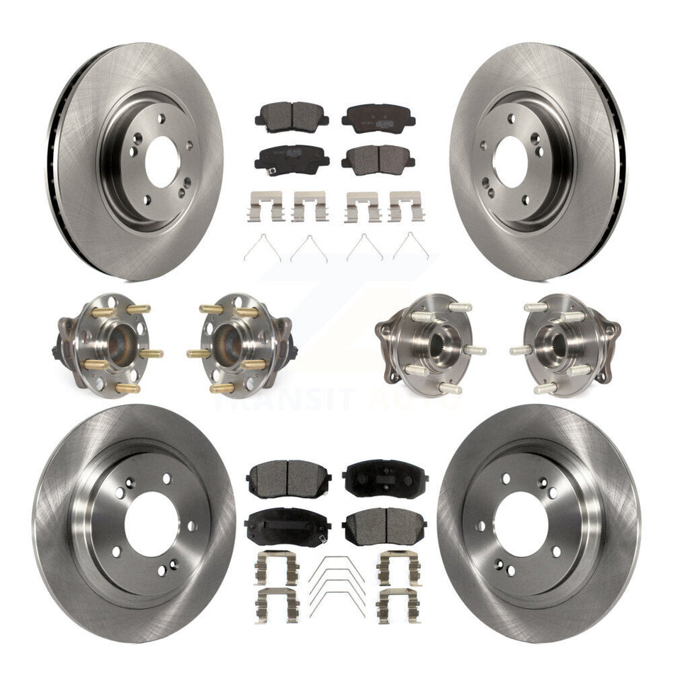 Front Rear Hub Bearings Assembly Disc Brake Rotors And Ceramic Pads Kit (10Pc) For Kia Optima With Electric Parking KBB-110468