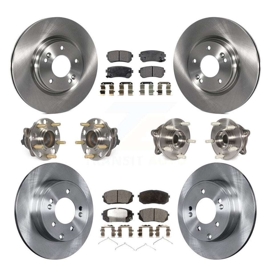 Front Rear Hub Bearings Assembly Disc Brake Rotors And Ceramic Pads Kit (10Pc) For 2015-2016 Hyundai Sonata GAS engine With Manual Parking KBB-110470