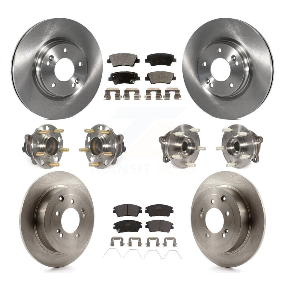 Front Rear Hub Bearings Assembly Disc Brake Rotors And Ceramic Pads Kit (10Pc) For Hyundai Tucson Kia Sportage KBB-110474