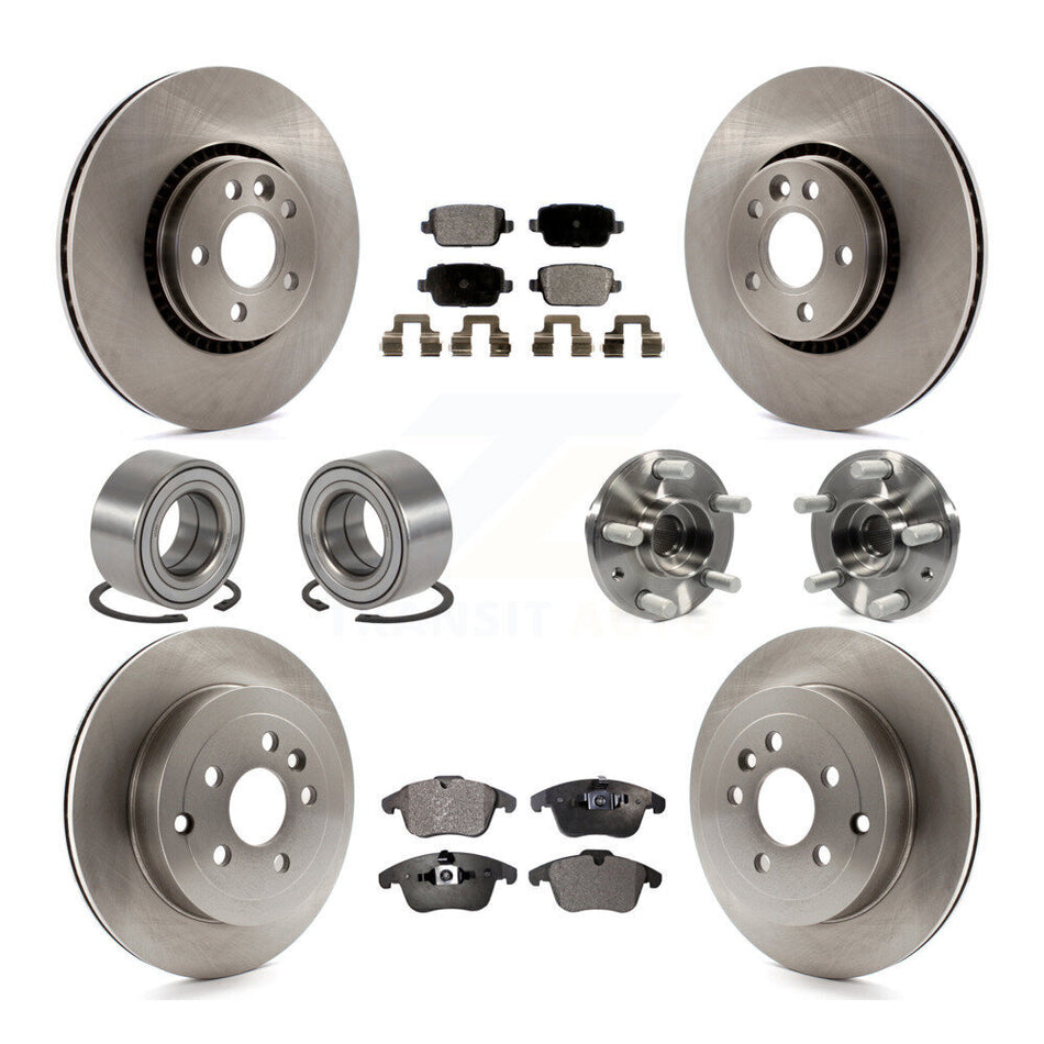 Front Rear Wheel Hub Bearings Assembly Disc Brake Rotors And Ceramic Pads Shoes Kit (10Pc) For 2008-2011 Land Rover LR2 KBB-110544