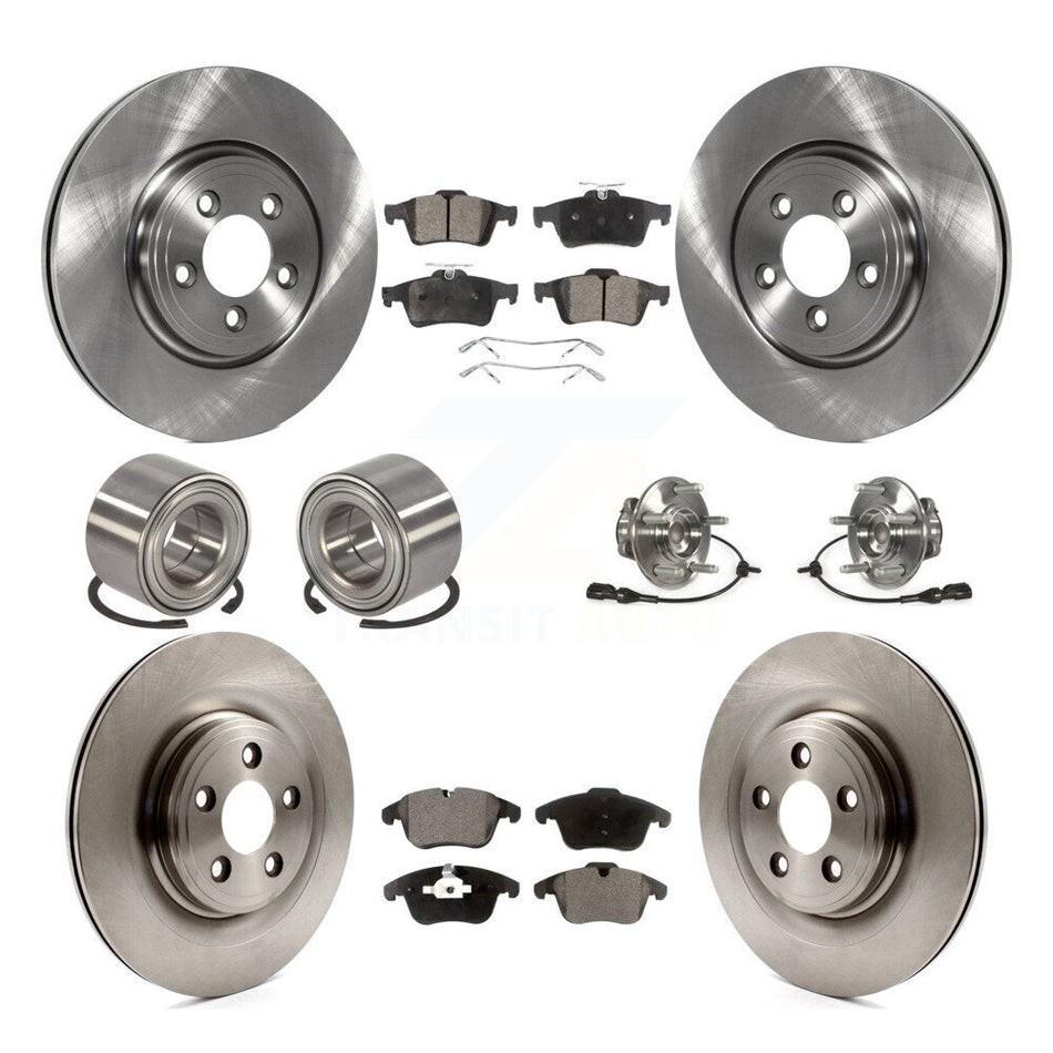 Front Rear Wheel Hub Bearings Assembly Disc Brake Rotors And Ceramic Pads Shoes Kit (10Pc) For 2007-2008 Jaguar S-Type Base with Naturally Aspirated With 35.43" ABS Cord KBB-110549