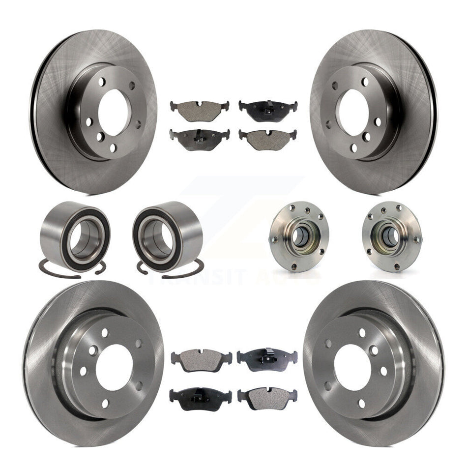 Front Rear Wheel Hub Bearings Assembly Disc Brake Rotors And Ceramic Pads Shoes Kit (10Pc) For BMW 323i 323Ci 328i KBB-110597