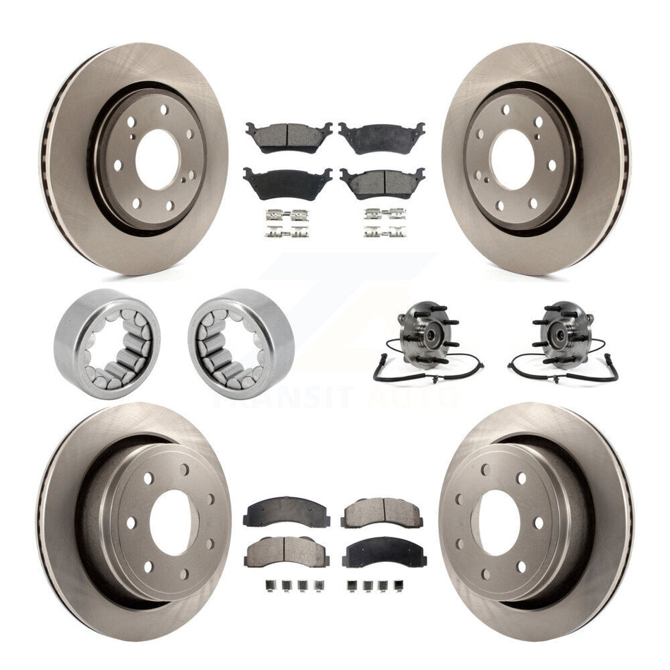 Front Rear Hub Bearing Brake Rotor & Pad Shoe Kit (10Pc) For Ford F-150 With 7 Lug Wheels KBB-110656