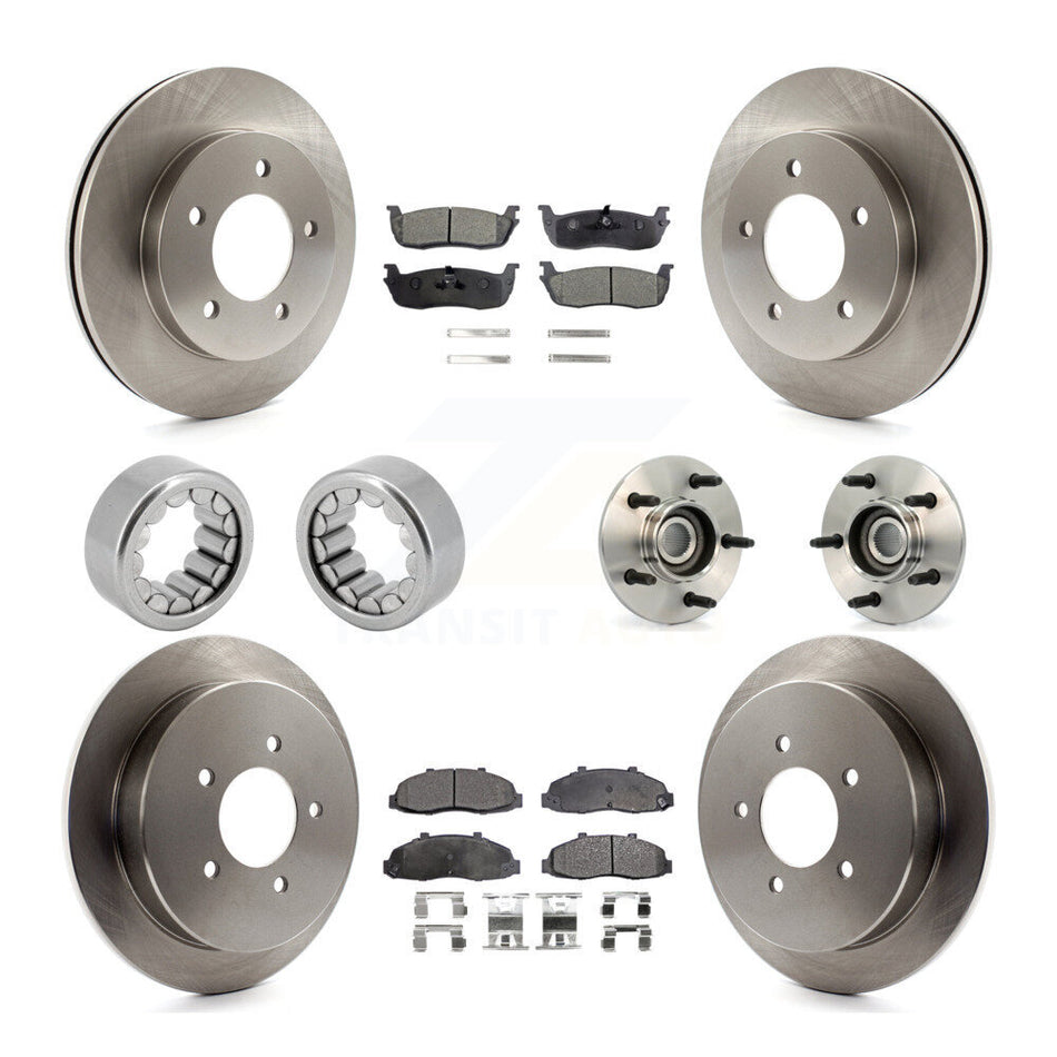 Front Rear Hub Bearing Disc Brake Rotors And Ceramic Pads Shoes Kit (10Pc) For Ford F-150 KBB-110663