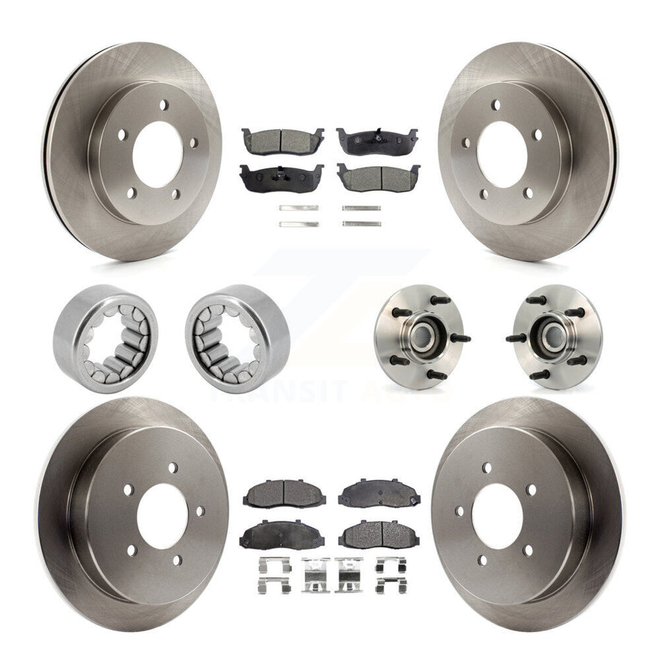 Front Rear Hub Bearing Disc Brake Rotors And Ceramic Pads Shoes Kit (10Pc) For Ford F-150 KBB-110663