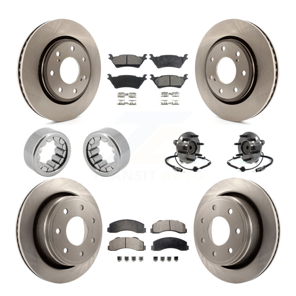 Front Rear Hub Bearing Brake Rotor & Pad Shoe Kit (10Pc) For Ford F-150 With 7 Lug Wheels KBB-110734