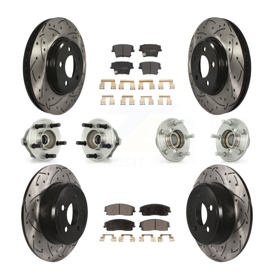 Front Rear Hub Bearings Assembly Coated Disc Brake Rotors And Semi-Metallic Pads Kit (10Pc) For Chrysler 300 Dodge Charger Magnum KBB-110746