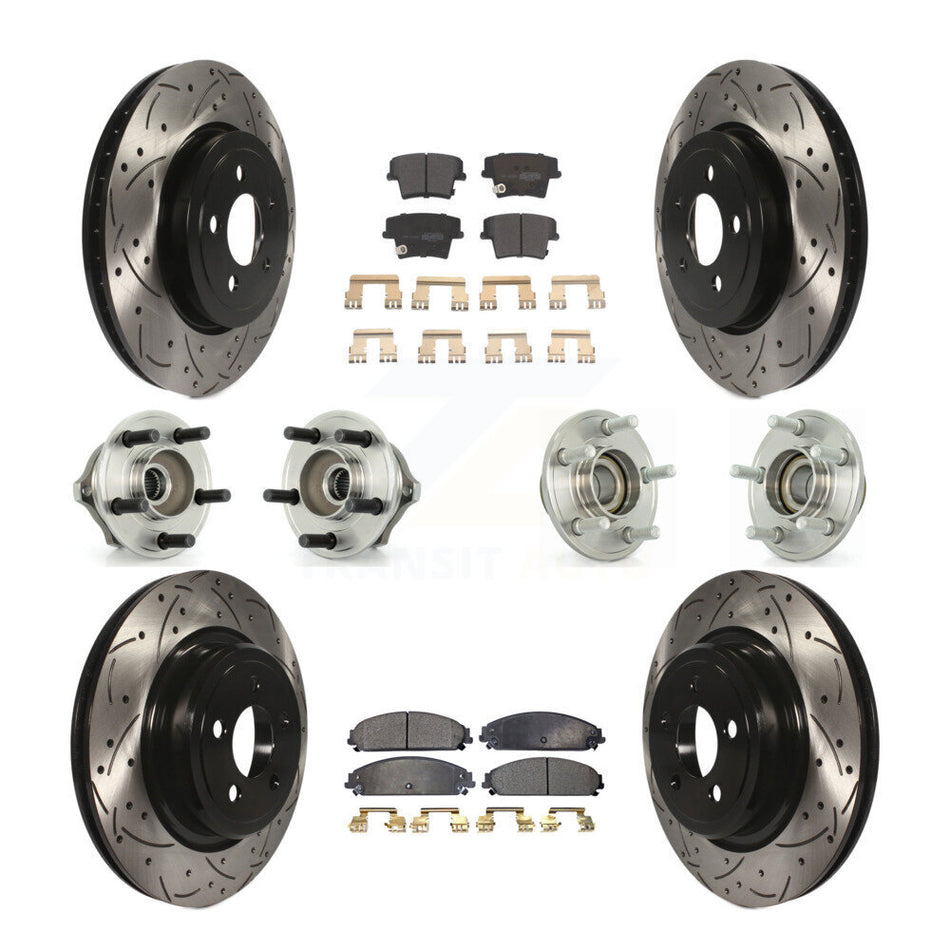Front Rear Hub Bearings Assembly Coated Disc Brake Rotors And Semi-Metallic Pads Kit (10Pc) For 2006-2008 Dodge Charger RWD with 5.7L 3.5L With Police Package KBB-110748