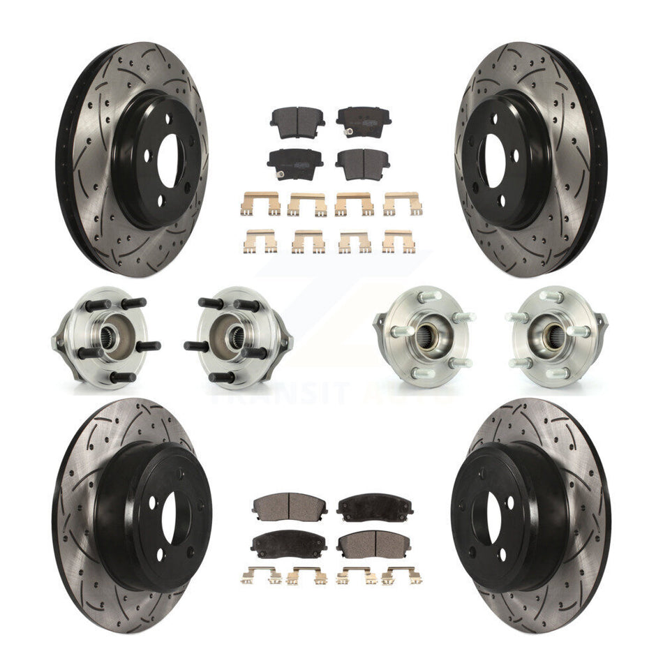 Front Rear Hub Bearings Assembly Coated Disc Brake Rotors And Semi-Metallic Pads Kit (10Pc) For Dodge Charger Magnum AWD with 2.7L KBB-110749