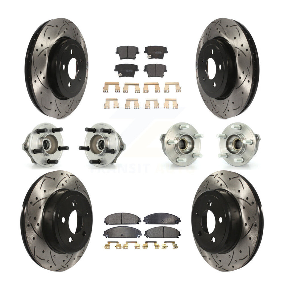 Front Rear Hub Bearings Assembly Coated Disc Brake Rotors And Semi-Metallic Pads Kit (10Pc) For Chrysler 300 Dodge Charger Magnum KBB-110751