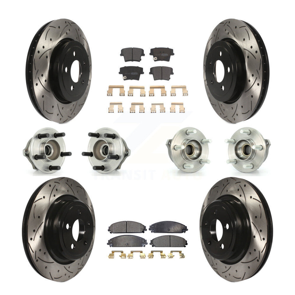 Front Rear Hub Bearings Assembly Coated Disc Brake Rotors And Semi-Metallic Pads Kit (10Pc) For 2007-2008 Dodge Charger AWD with 5.7L With Police Package KBB-110752
