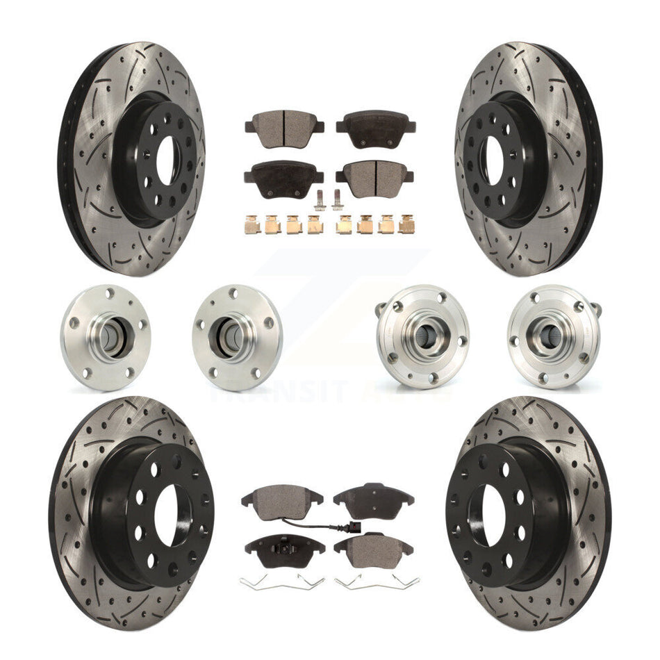 Front Rear Hub Bearing Coated Brake Rotor Pads Kit (10Pc) For 17-18 Volkswagen Jetta 2.0L KBB-110755
