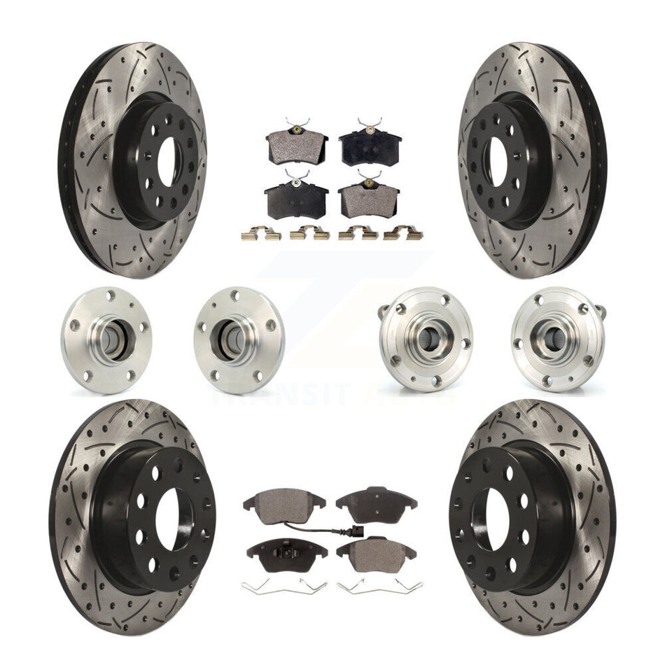 Front Rear Hub Bearings Assembly Coated Disc Brake Rotors And Semi-Metallic Pads Kit (10Pc) For Volkswagen Jetta Beetle KBB-110756