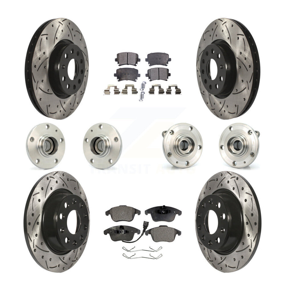 Front Rear Hub Bearings Assembly Coated Disc Brake Rotors And Semi-Metallic Pads Kit (10Pc) For Volkswagen Tiguan Audi Q3 KBB-110757