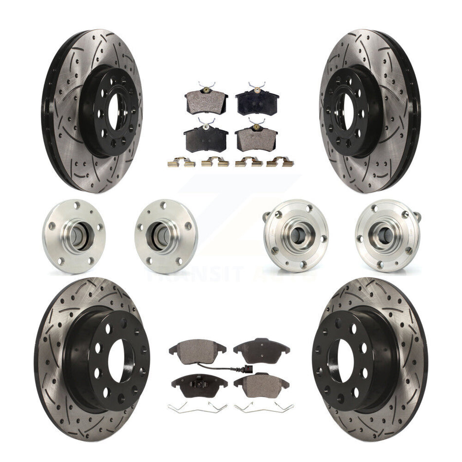Front Rear Hub Bearings Assembly Coated Disc Brake Rotors And Semi-Metallic Pads Kit (10Pc) For Volkswagen Jetta Beetle KBB-110762