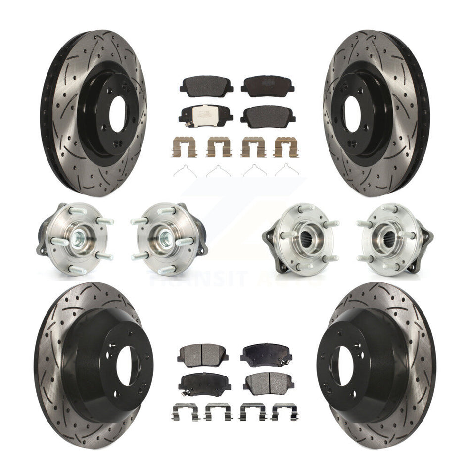 Front Rear Hub Bearing Coated Brake Rotor & Pads Kit (10Pc) For 2014-2015 Kia Sorento FWD KBB-110768