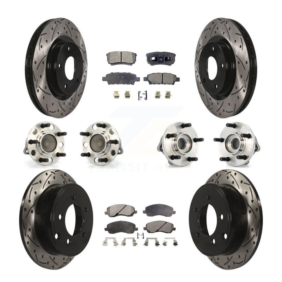 Front Rear Hub Bearings Assembly Coated Disc Brake Rotors And Semi-Metallic Pads Kit (10Pc) For Dodge Chrysler Avenger Sebring 200 Caliber KBB-110774