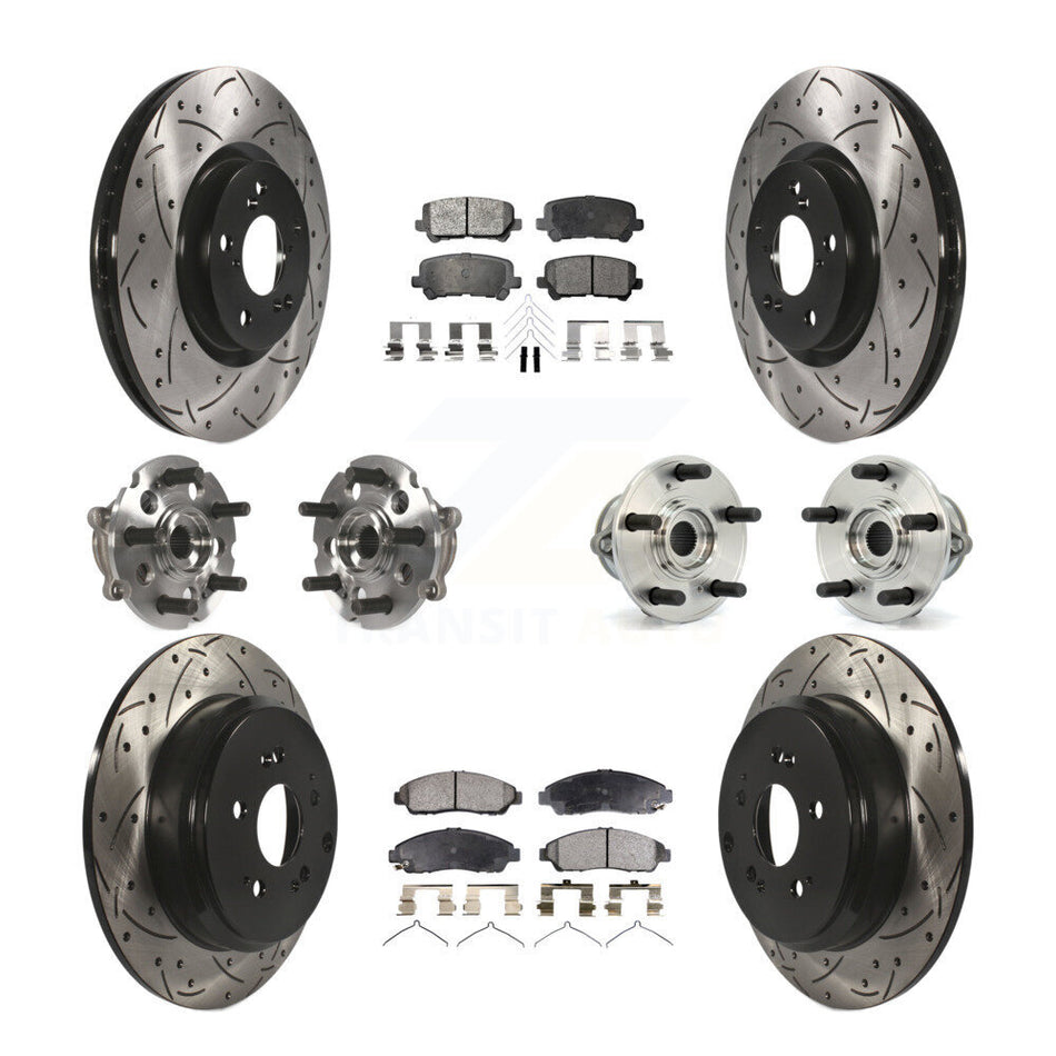 Front Rear Hub Bearings Assembly Coated Disc Brake Rotors And Semi-Metallic Pads Kit (10Pc) For Honda Pilot Acura MDX ZDX KBB-110788