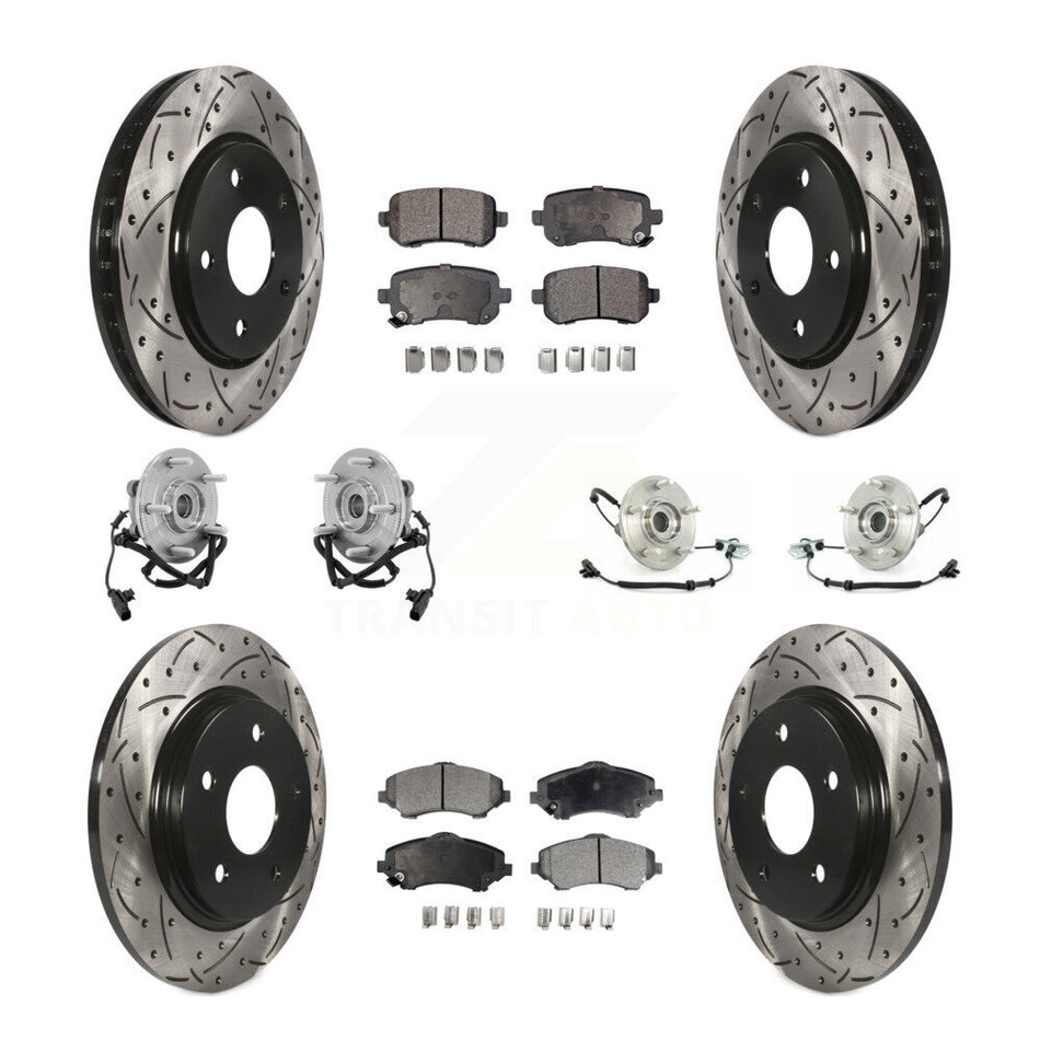 Front Rear Hub Bearings Assembly Coated Disc Brake Rotors And Semi-Metallic Pads Kit (10Pc) For Chrysler Town & Country Dodge Grand Caravan Volkswagen Routan KBB-110789