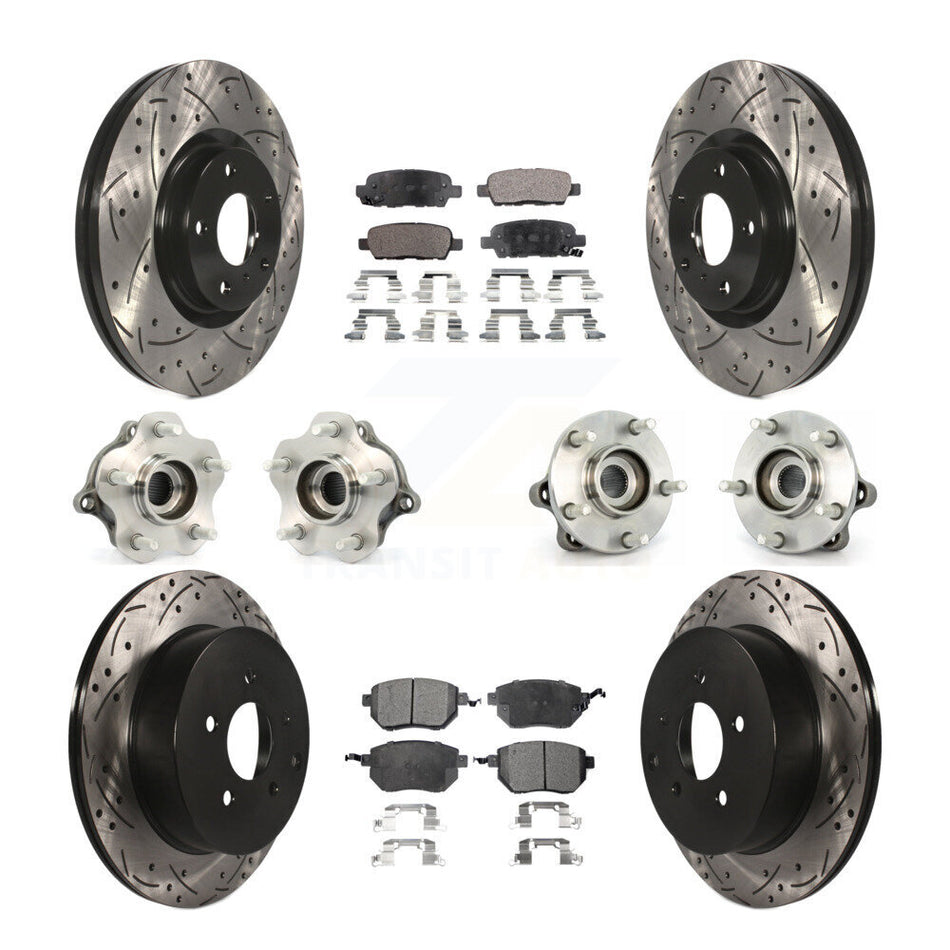 Front Rear Hub Bearings Assembly Coated Disc Brake Rotors And Semi-Metallic Pads Kit (10Pc) For 2005-2007 Nissan Murano AWD KBB-110790