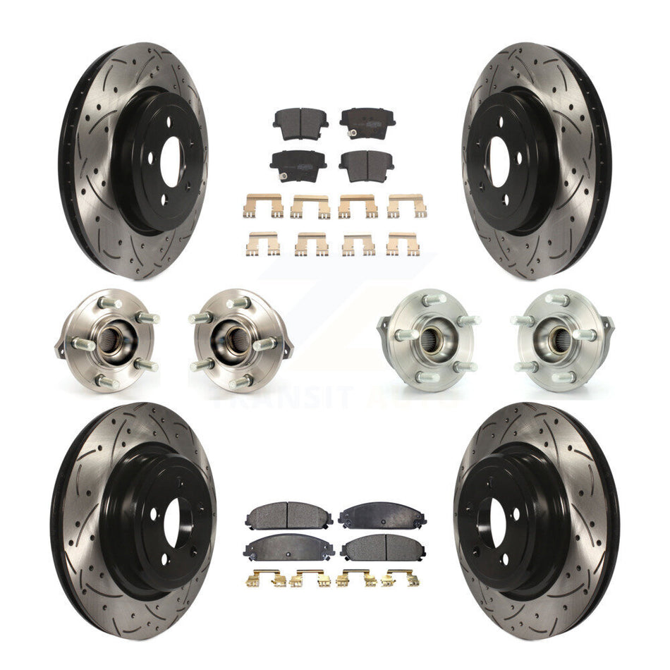 Front Rear Hub Bearings Assembly Coated Disc Brake Rotors And Semi-Metallic Pads Kit (10Pc) For Dodge Charger AWD with 5.7L With Police Package KBB-110796