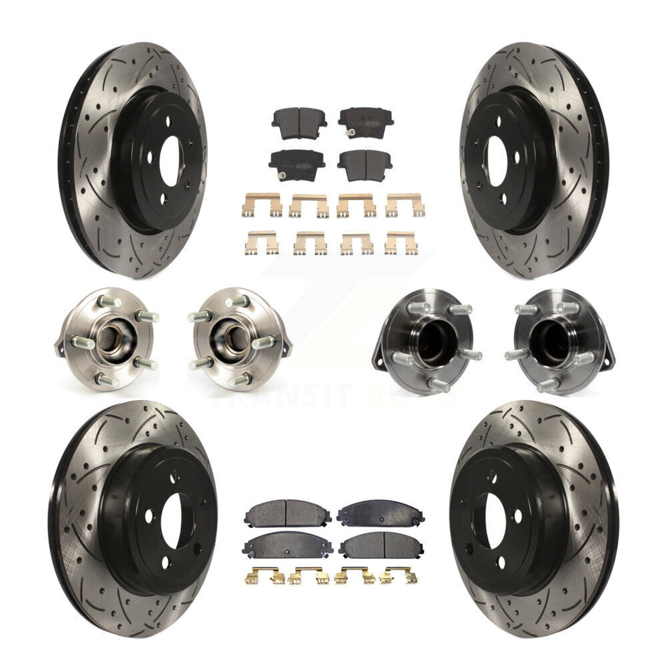 Front Rear Hub Bearings Assembly Coated Disc Brake Rotors And Semi-Metallic Pads Kit (10Pc) For Dodge Chrysler 300 Charger Challenger KBB-110798