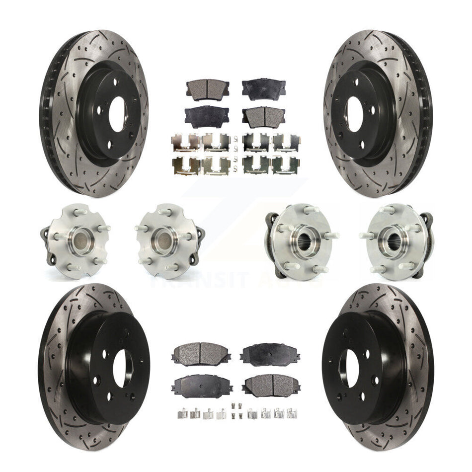 Front Rear Hub Bearings Assembly Coated Disc Brake Rotors And Semi-Metallic Pads Kit (10Pc) For Toyota RAV4 KBB-110802