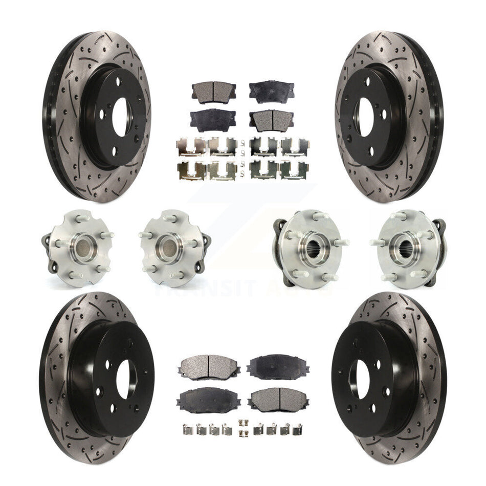 Front Rear Hub Bearings Assembly Coated Disc Brake Rotors And Semi-Metallic Pads Kit (10Pc) For 2013-2018 Toyota RAV4 LE with FWD KBB-110803