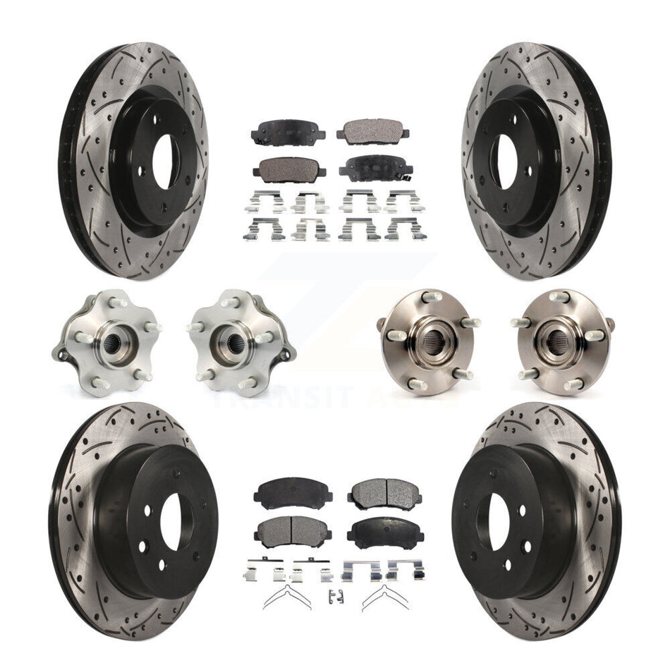 Front Rear Hub Bearings Assembly Coated Disc Brake Rotors And Semi-Metallic Pads Kit (10Pc) For 2008-2013 Nissan Rogue AWD KBB-110804