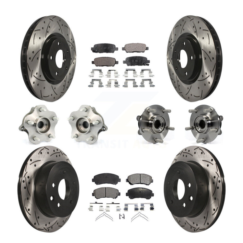 Front Rear Hub Bearings Assembly Coated Disc Brake Rotors And Semi-Metallic Pads Kit (10Pc) For 2014 Nissan Juke Nismo RS with AWD To 04 14 KBB-110805