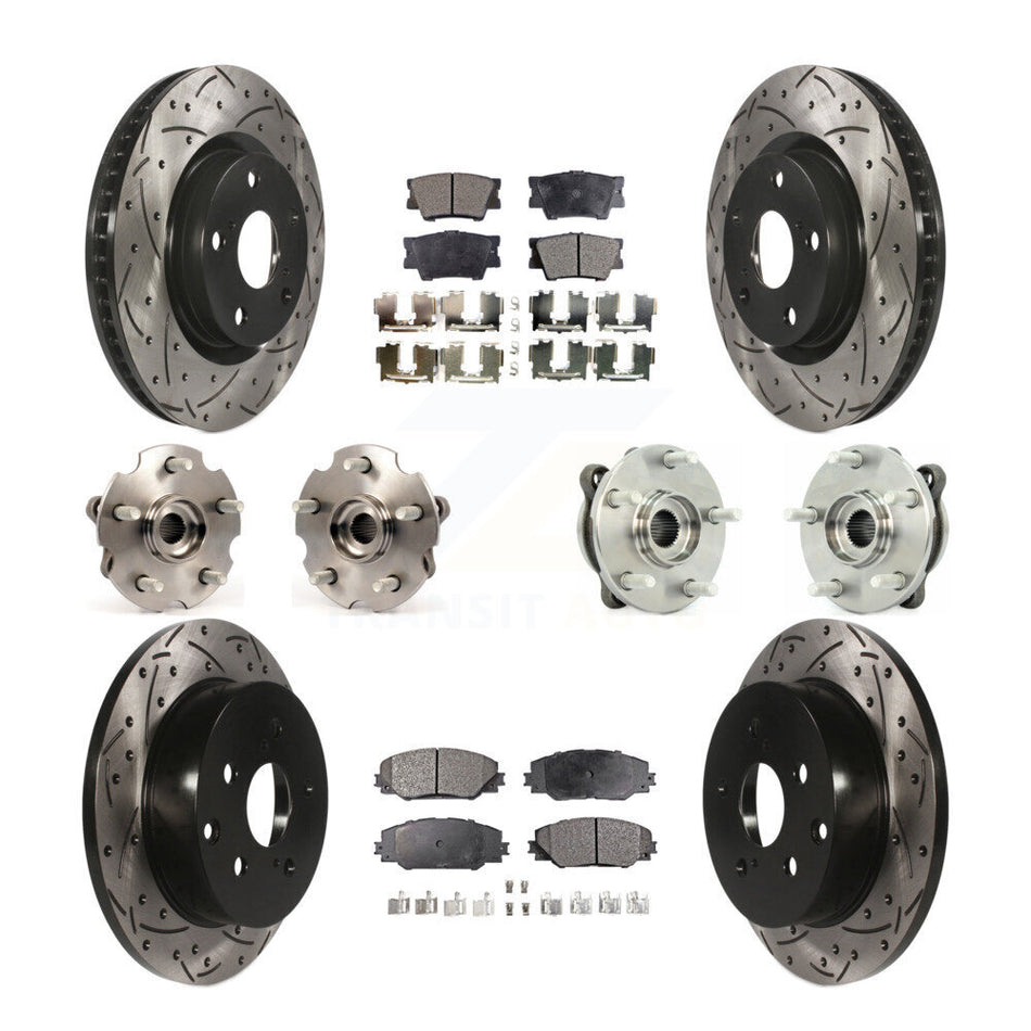 Front Rear Hub Bearings Assembly Coated Disc Brake Rotors And Semi-Metallic Pads Kit (10Pc) For Toyota RAV4 KBB-110809